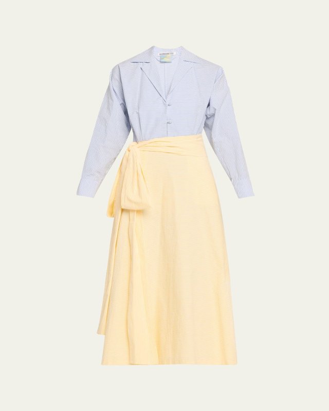 Stripe Wrap Dress with Bow